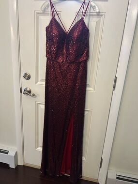 Christina Wu Claret Sequin Evening Dress